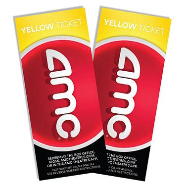 Yellow ticket amc - 20 AMC Theatre Yellow Movie Tickets (SAVE $50!) 4.1 out of 5 stars. 9. $254.95 $ 254. 95. FREE delivery Mar 4 - 5 . Or fastest delivery Fri, Mar 1 . Only 6 left in stock - order soon. Small Business. Small Business. Shop products from small business brands sold in Amazon’s store. Discover more about the small businesses partnering with Amazon ...